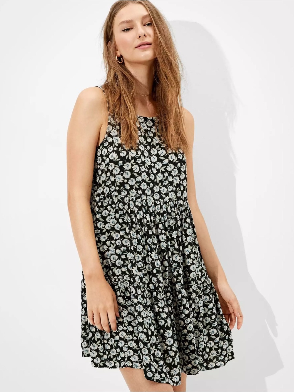 AMERICAN EAGLE | Floral babydoll Black, blue White sundress - size small